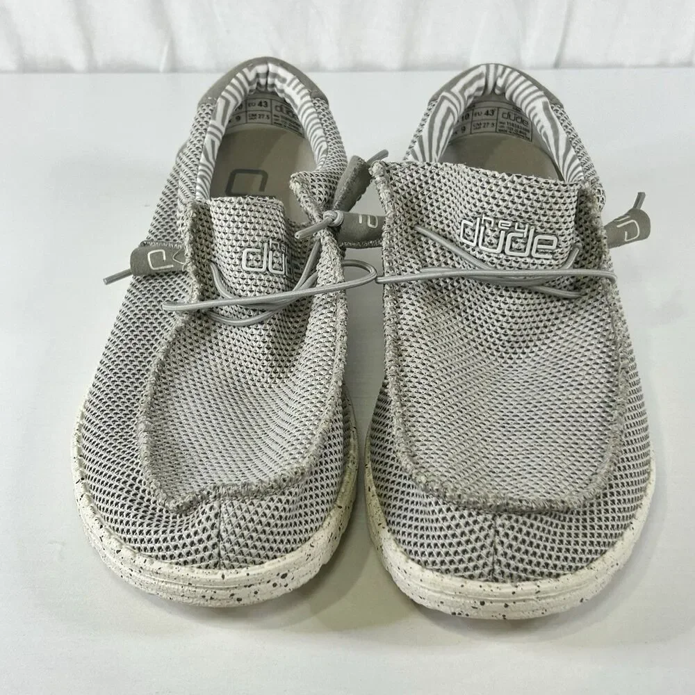 Hey Dude Wally Sox Slip On Shoes Men's 10 Ash Crosshatch Gray Loafers Beach